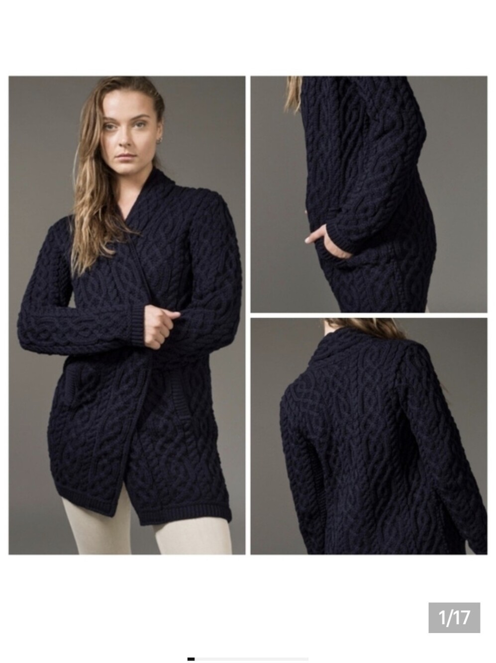 Aran Crafts 100% Merino Wool Open Front Cardigan Sweater Sz XXL Made In Ireland